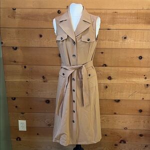 Calvin Klein Tan Sleeveless Button-Front Shirtdress with Belt